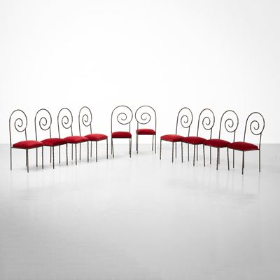 Dieci sedie mod. Suspiral, metallo laccato e tessuto