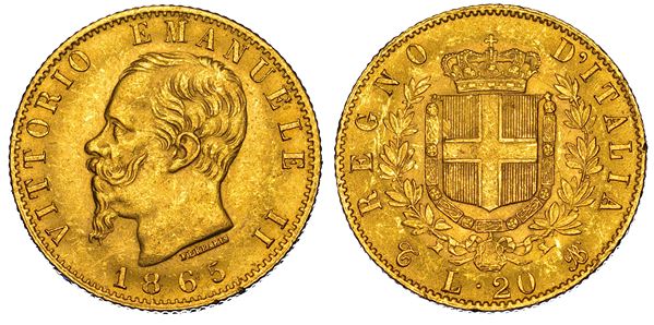 REGNO D'ITALIA. VITTORIO EMANUELE II DI SAVOIA, 1861–1878. 20 Lire 1865. Torino.