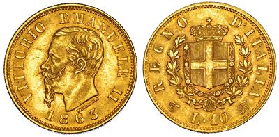 Regno d'Italia, Vittorio Emanuele II di Savoia, 10 Lire 1863, oro