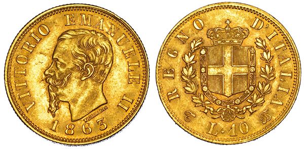 REGNO D'ITALIA. VITTORIO EMANUELE II DI SAVOIA, 1861-1878. 10 Lire 1863. Torino.