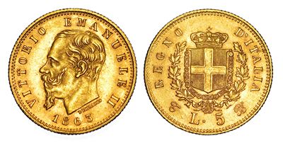 Regno d'Italia, Vittorio Emanuele II di Savoia, 5 Lire 1863, Oro, Torino