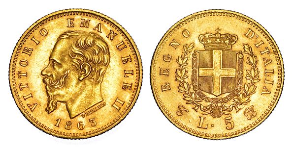 REGNO D'ITALIA. VITTORIO EMANUELE II DI SAVOIA, 1861–1878. 5 Lire 1863. Torino.