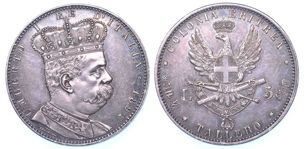 REGNO D'ITALIA. COLONIA ERITREA. UMBERTO I DI SAVOIA, 1890-1896. Tallero 1891.
