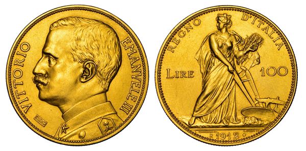 REGNO D'ITALIA. VITTORIO EMANUELE III DI SAVOIA, 1900-1946. 100 Lire 1912. Aratrice.