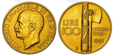 Vittorio Emanuele III di Savoia, 100 Lire 1923, Oro