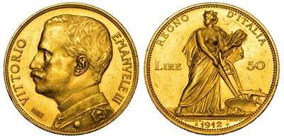 Regno d'Italia, Vittorio Emanuele III di Savoia, 50 Lire 1912, Aratrice