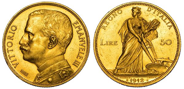 REGNO D'ITALIA. VITTORIO EMANUELE III DI SAVOIA, 1900-1946.   50 Lire 1912. Aratrice.