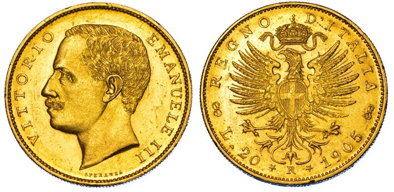 REGNO D'ITALIA. VITTORIO EMANUELE III DI SAVOIA, 1900-1946.  20 Lire 1905. Aquila.  - Auction Numismatics - Cambi Casa d'Aste