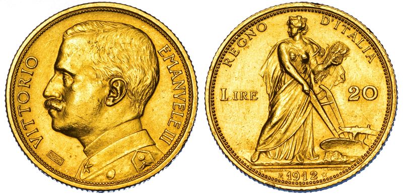 REGNO D'ITALIA. VITTORIO EMANUELE III DI SAVOIA, 1900-1946.   20 Lire 1912. Aratrice.  - Auction Numismatics - Cambi Casa d'Aste