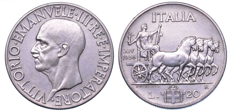 REGNO D'ITALIA. VITTORIO EMANUELE III DI SAVOIA, 1900-1946. 20 Lire 1936/A. XIV. Impero.  - Auction Numismatics - Cambi Casa d'Aste
