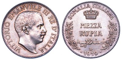 Vittorio Emanuele III di Savoia, Mezza Rupia 1919, Somalia Italiana