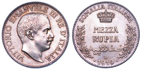 SOMALIA ITALIANA. VITTORIO EMANUELE III DI SAVOIA, 1909-1925. Mezza Rupia 1919.
