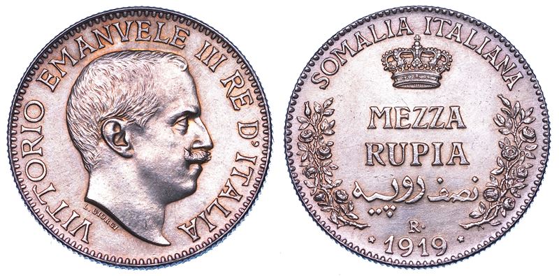 SOMALIA ITALIANA. VITTORIO EMANUELE III DI SAVOIA, 1909-1925. Mezza Rupia 1919.  - Auction Numismatics - Cambi Casa d'Aste