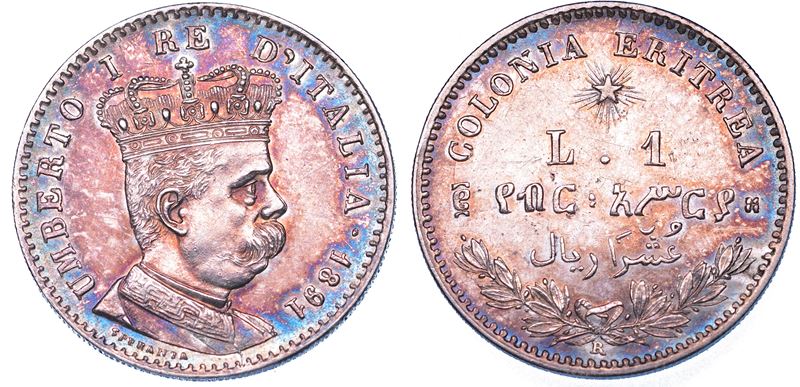 REGNO D'ITALIA. COLONIA ERITREA. UMBERTO I DI SAVOIA, 1890-1896. Lira 1891.  - Auction Numismatics - Cambi Casa d'Aste