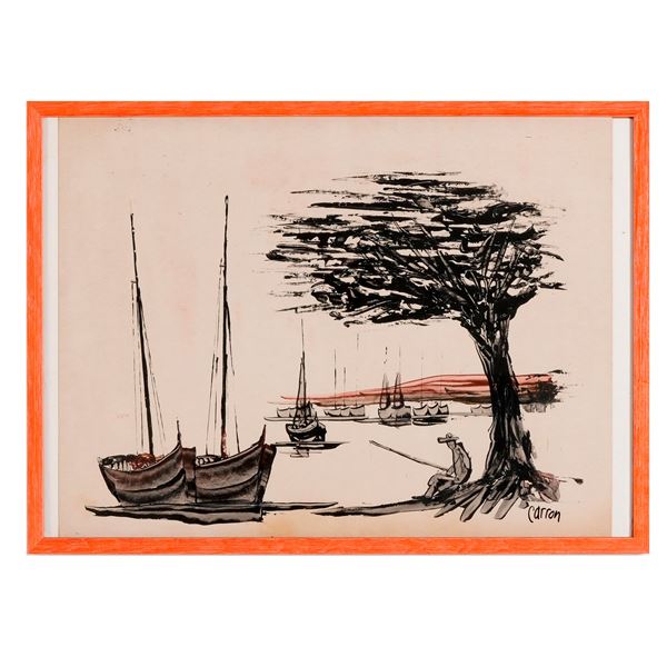 Dipinto rappresentante barche, firmato "Carron"