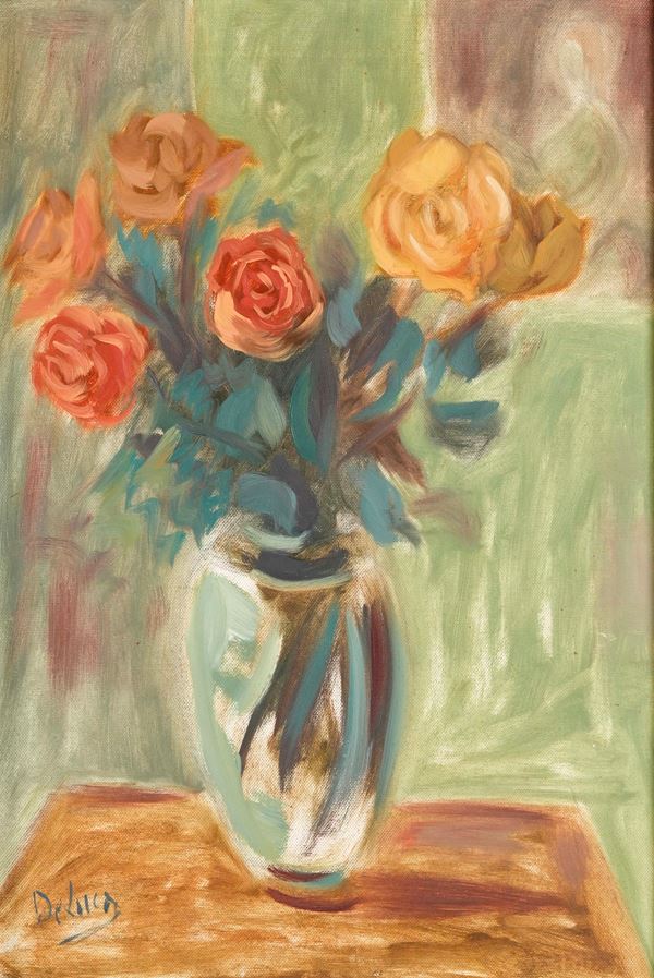 Dipinto rappresentante vaso con fiori, firmato "De Luca"
