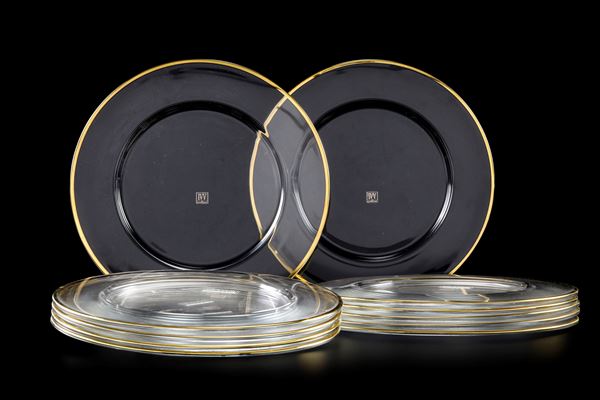 Dodici sottopiatti profilati in oro Italia, San Giovanni Valdarno, Manifattura IVV, fine del XX secolo