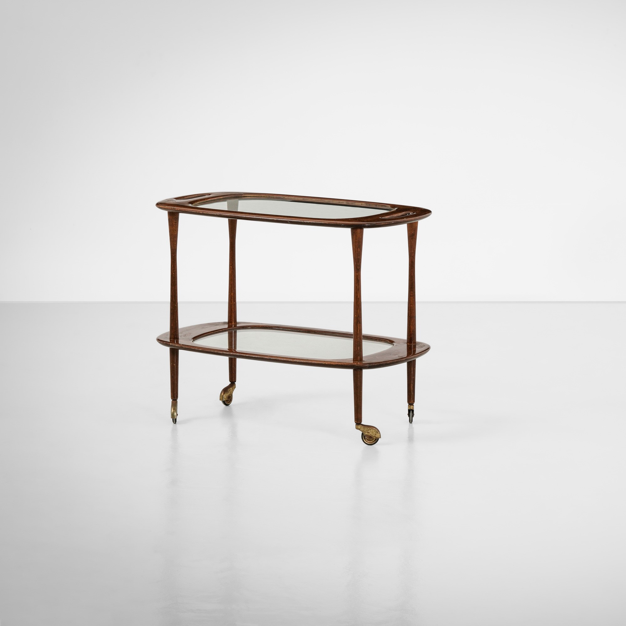 Carrello, struttura in legno con piani in vetro, Italia, circa 1960