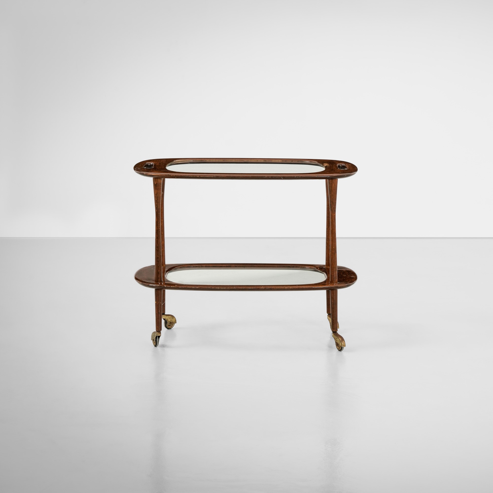 Carrello in legno, vetro e ottone, produzione italiana, circa 1960