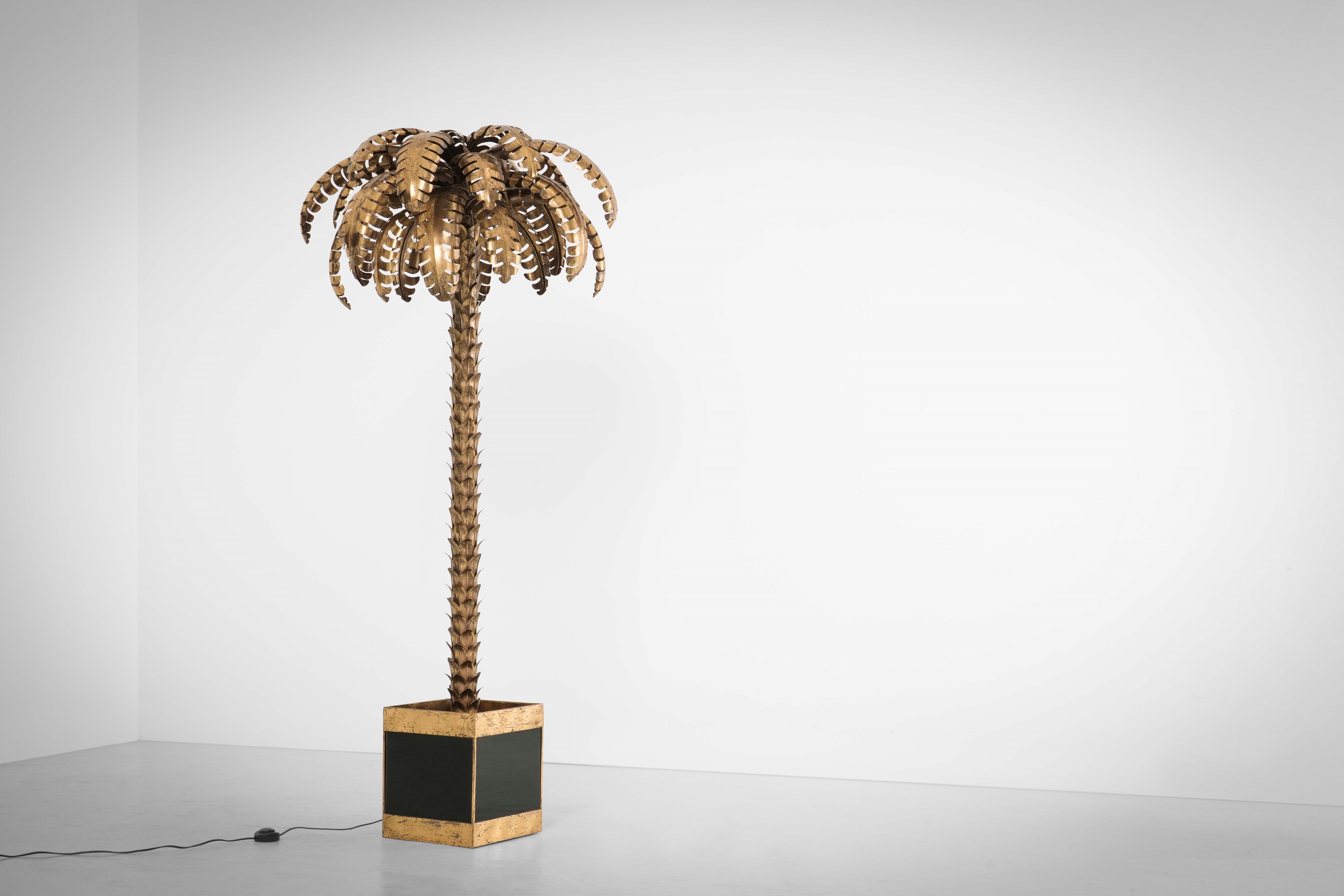 Christian Techoueyres - Lampada da terra mod. Palmier, ottone e cristallo, Francia, ca. 1970