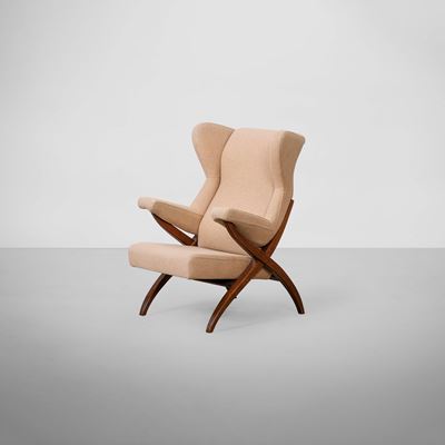 Poltrona mod. Fiorenza, legno e tessuto, 1952