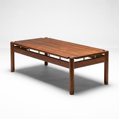 Tavolo basso in legno e ottone