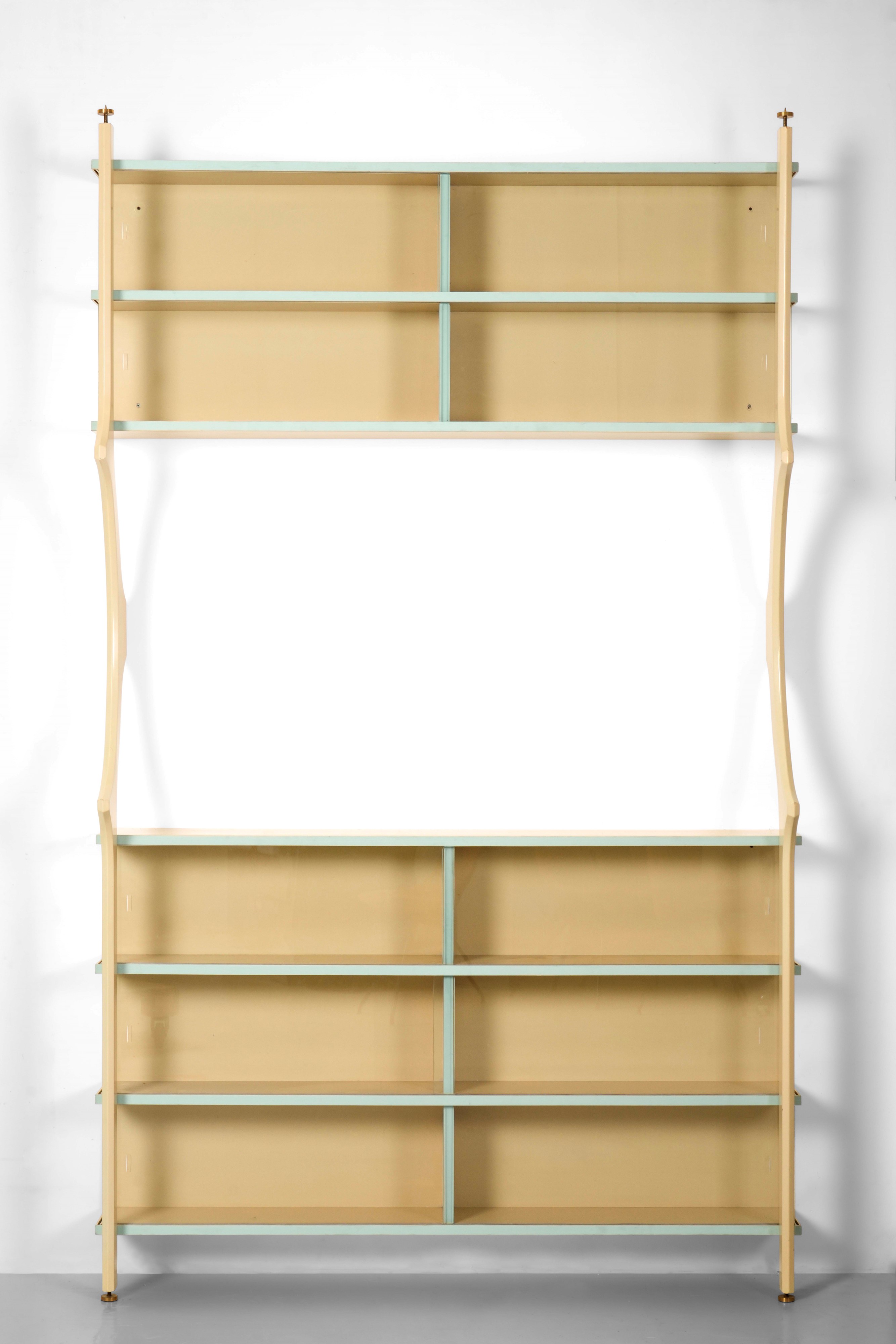 Luigi Claudio Olivieri - Libreria Cielo Terra, legno laccato con ante scorrevoli in cristallo mol...