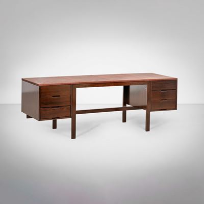 Scrivania modello Canaan, legno e pelle, Italia, circa 1950