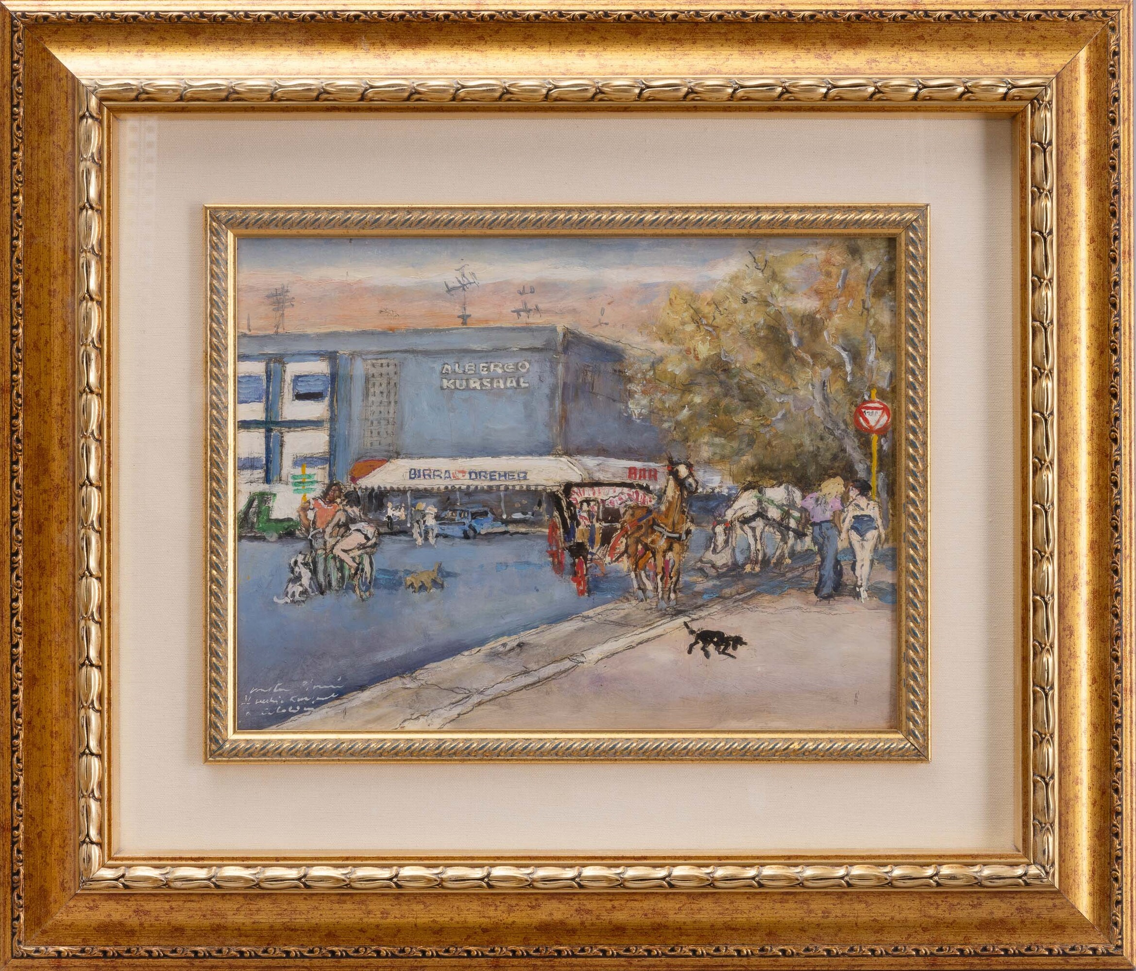 Walter Piacesi - Nei pressi del vecchio Kursaal a Cattolica, olio su tavola