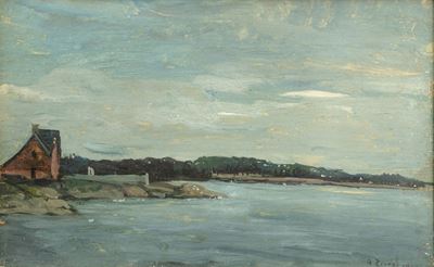 Paesaggio, olio su tavola