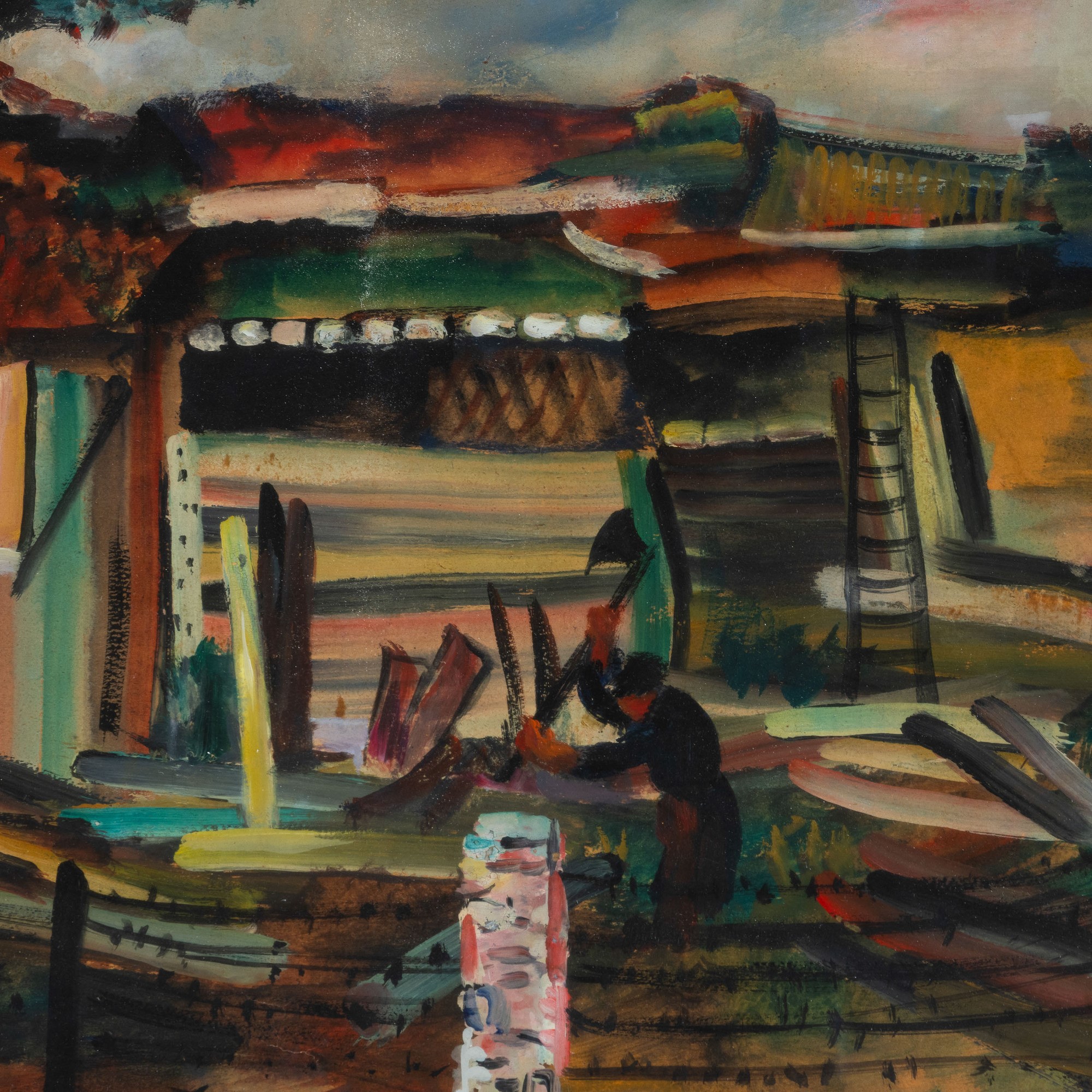 Giovanni Omiccioli - Baracche in periferia 1, olio su tela