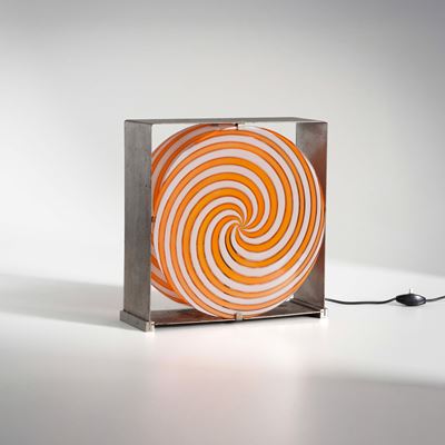 Lampada da tavolo mod. LT 213, metallo cromato e vetro di Murano