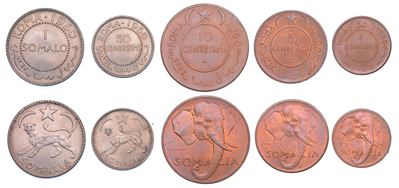 Repubblica Italiana, Lotto di cinque monete (1950-1960)