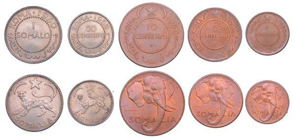 REPUBBLICA ITALIANA. AFIS, 1950-1960. Lotto di cinque monete.