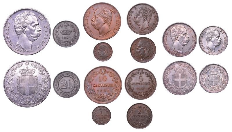 REGNO D'ITALIA. UMBERTO I DI SAVOIA, 1878-1900. Lotto di otto monete.  - Auction Numismatics - Cambi Casa d'Aste