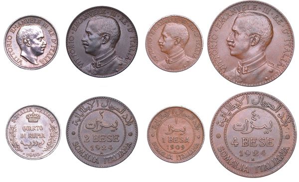 SOMALIA ITALIANA. VITTORIO EMANUELE III DI SAVOIA, 1909-1925. Lotto di quattro monete.