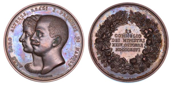 REGNO D'ITALIA. VITTORIO EMANUELE III DI SAVOIA, 1900–1946. Medaglia in bronzo 1896. Nozze di Vittorio Emanuele III con Elena Petrovich.