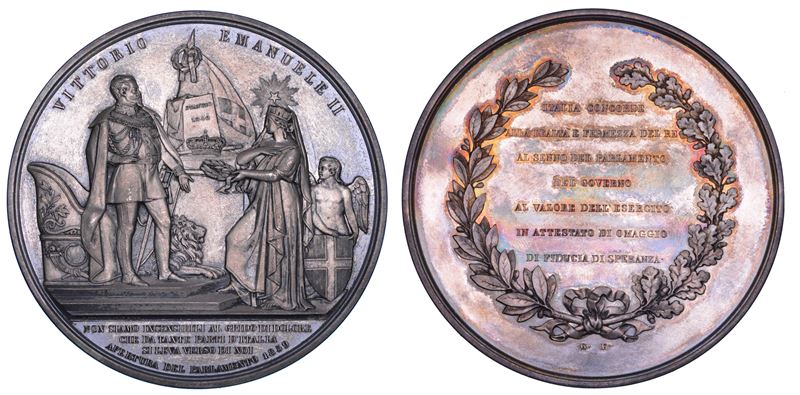 REGNO D'ITALIA. VITTORIO EMANUELE II DI SAVOIA, 1861-1878. Medaglia in argento 1859. Apertura del Parlamento.  - Auction Numismatics - Cambi Casa d'Aste