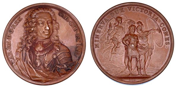 REGNO DI SARDEGNA. CARLO EMANUELE III DI SAVOIA, 1730-1773. Medaglia in bronzo 1739. A ricordo del trattato di Vienna.