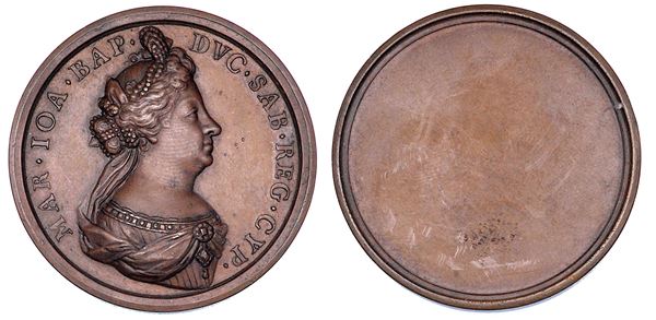 DUCATO DI SAVOIA. MARIA GIOVANNA BATTISTA DI SAVOIA-NEMOURS, 1644–1724. Medaglia uniface in bronzo.