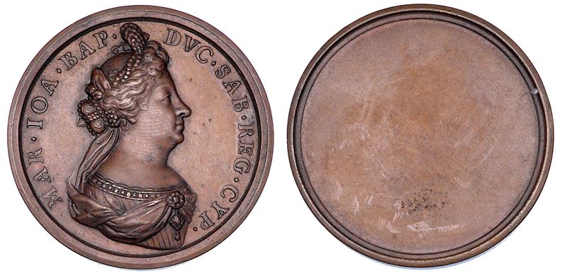 DUCATO DI SAVOIA. MARIA GIOVANNA BATTISTA DI SAVOIA-NEMOURS, 1644–1724. Medaglia uniface in bronzo.  - Asta Numismatica - Cambi Casa d'Aste