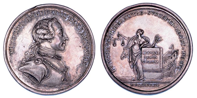REGNO DI SARDEGNA. VITTORIO AMEDEO III DI SAVOIA, 1773-1796. Medaglia in argento 1773. La giustizia del Sovrano.  - Asta Numismatica - Cambi Casa d'Aste