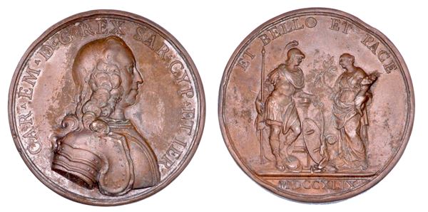 REGNO DI SARDEGNA. CARLO EMANUELE III DI SAVOIA, 1730-1773. Medaglia in bronzo 1749.