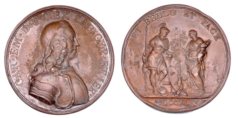 REGNO DI SARDEGNA. CARLO EMANUELE III DI SAVOIA, 1730-1773. Medaglia in bronzo 1749.  - Asta Numismatica - Cambi Casa d'Aste