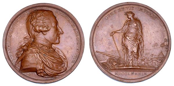 REGNO DI SARDEGNA. VITTORIO AMEDEO III DI SAVOIA, 1773-1796. Medaglia in bronzo 1789. Per la fondazione della Società Agraria.