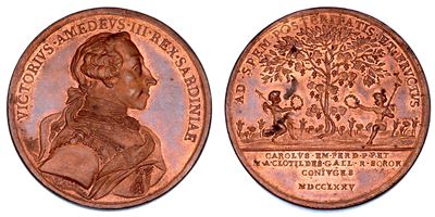 Vittorio Amedeo III di Savoia, Medaglia in bronzo per le nozze di Carlo Emanuele e Maria Clotilde...