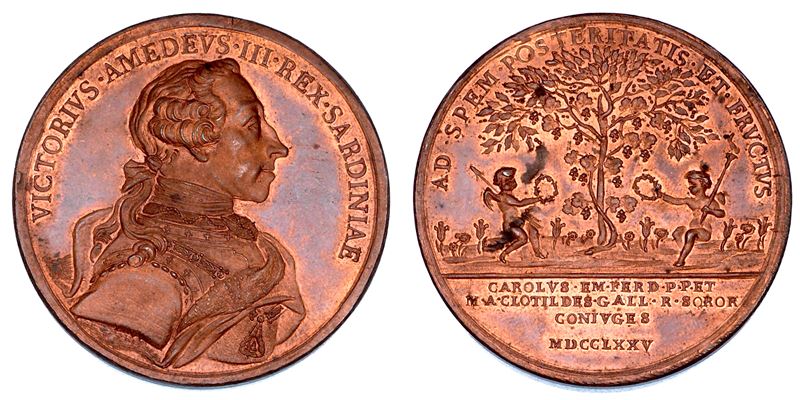 REGNO DI SARDEGNA. VITTORIO AMEDEO III DI SAVOIA, 1773-1796. Medaglia in bronzo 1775. Per le Nozze di Carlo Emanuele e Maria Clotilde.  - Auction Numismatics - Cambi Casa d'Aste