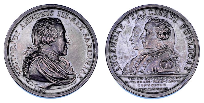 REGNO DI SARDEGNA. VITTORIO AMEDEO III DI SAVOIA, 1773-1796. Medaglia in argento 1789. Celebrativa del matrimonio di Vittorio Emanuele, Duca di Aosta, con Maria Teresa d'Asburgo-Lorena.  - Asta Numismatica - Cambi Casa d'Aste