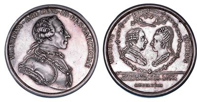 VITTORIO AMEDEO III DI SAVOIA, Medaglia in argento commemorativa del matrimonio di Carlo Filippo ...