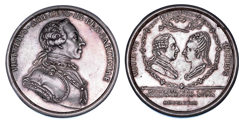REGNO DI SARDEGNA. VITTORIO AMEDEO III DI SAVOIA, 1773-1796. Medaglia in argento 1773. Celebrativa del matrimonio di Carlo Filippo di Francia con  Maria Teresa di Savoia.  - Auction Numismatics - Cambi Casa d'Aste
